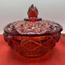 Indiana Glass Amberina Covered Candy Dish Monticello  Lid 5.5" Tall Vintage