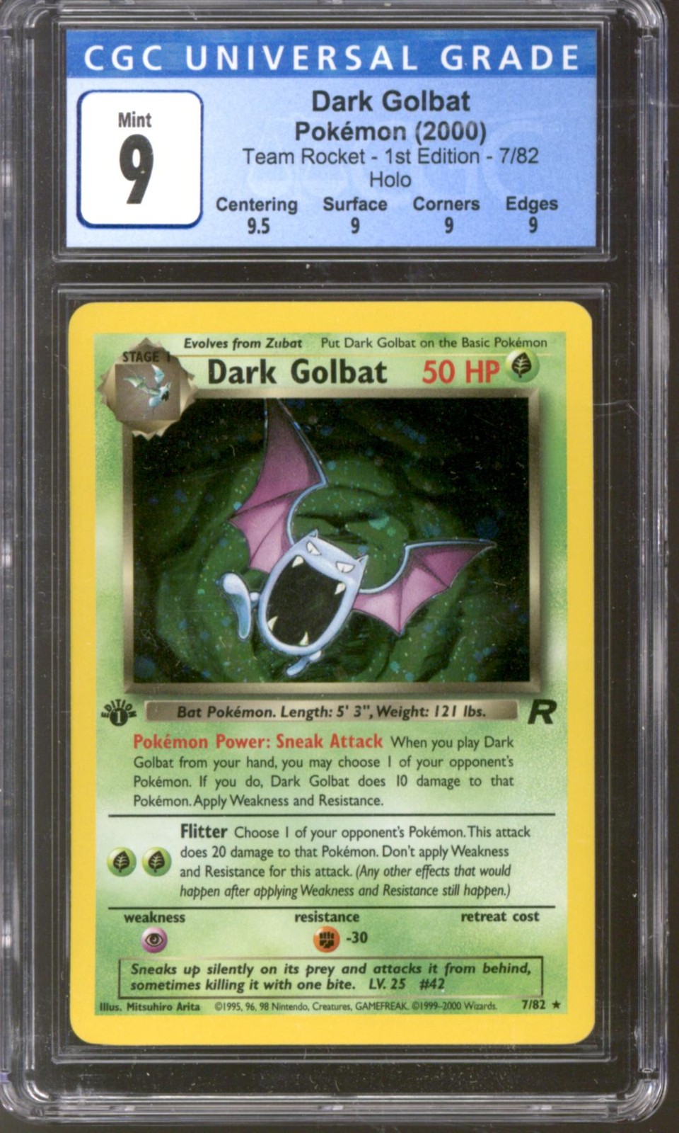 Pokemon Team Rocket 1st edition Dark Golbat 7/82 CGC 9 Q+ 1x 9.5 subgrades