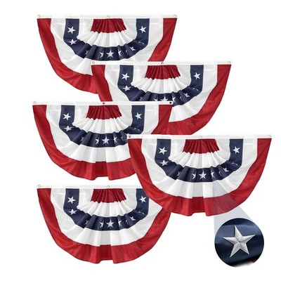 5Pack American Bunting Flags 2x4Ft US Patriotic Pleated Fan Bunting Embroider...