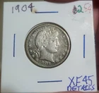 1904 P 25c Barber 90% Silver Quarter Dollar XF Coin!!