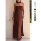 Strapless Satin Dress, , Lightweight, Mature, Knee Length, Fashionable
