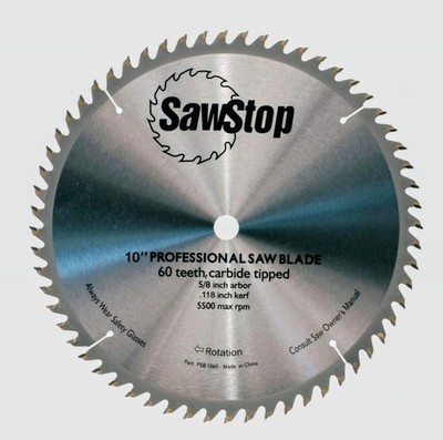 SawStop 10 in 60 Tooth Carbide Tipped Circular Saw Blade for Wood CB104184