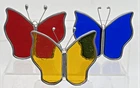 Vtg Stained Glass Butterfly 3 Set Yellow Red Blue 3" x 3" Tiffany Stained Glass?