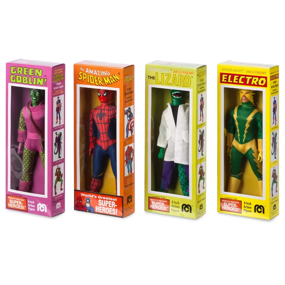 BRAND NEW! Mego World's Greatest Heroes 8" SPIDER MAN ACTION FIGURE SET OF 4 - Image 2 of 4