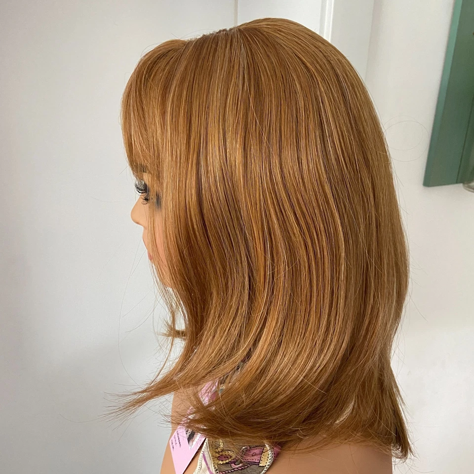 Medium Straight Brown Synthetic Hair Wigs Women Soft With Bangs US - Image 4 of 4