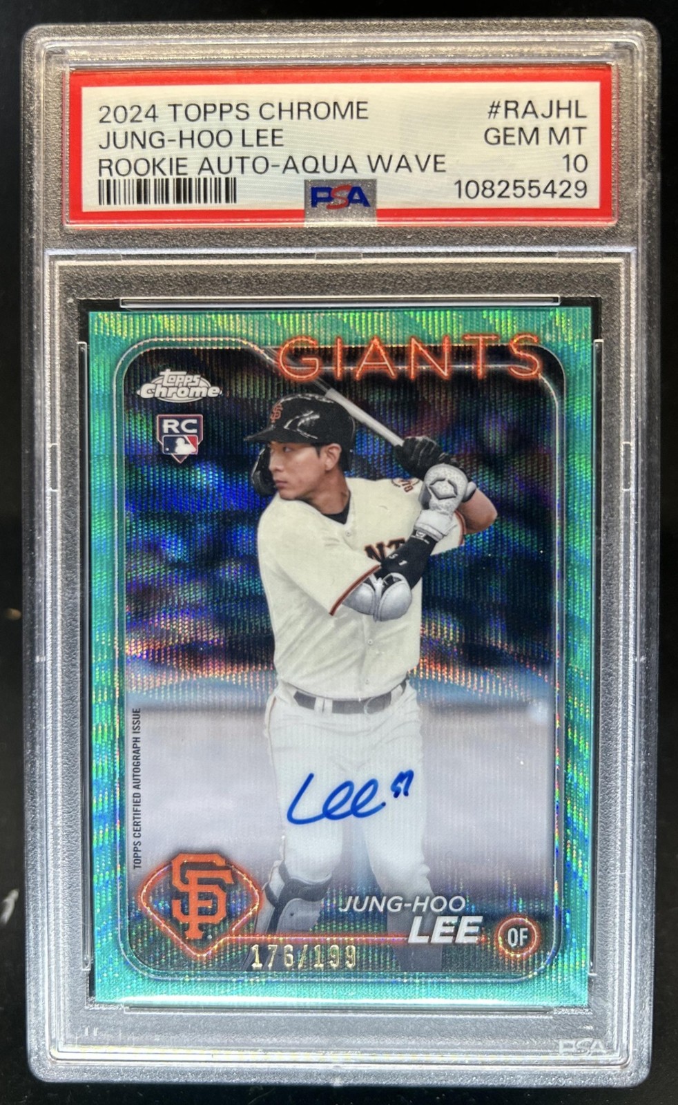 2024 Topps Chrome Jung-Hoo Lee Rookie Auto Aqua Wave Refractor RC #/199 PSA 10