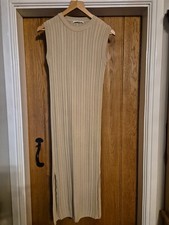 George Long Dress Womens UK 8 - 10 Beige Sleeveless Side Splits Comfy Casual 
