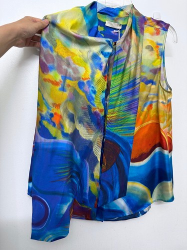 NWT Ulla Johnson Milo Top Tuck Sunset Ocean Painting Sun Abstract Blue Silk 4 - Picture 6 of 13