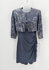 Alex Evenings Jacket Dress Womens 6P Petite 2 Pc Set Blue-gray Sparkle Cocktail