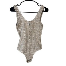 Privacy Please Sleeveless Buttonup Front Ribbed Texture Bodysuit XS