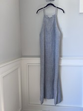 Womens Vintage Karen Kane USA  Navy Striped Linen Dress XL  Maxi