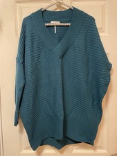 Stitch Drop Women Size Med Teal Blue Oversized Drop Sleeve Sweater Lightweight
