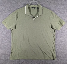 Scott Barber Mens XL Polo Shirt Green Cotton Silk Blend V-Neck Short Sleeve