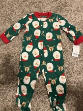 Carter's Footed Fleece Zip Sleeper Santa Reindeer Christmas 9M Green
