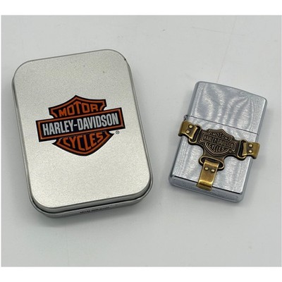 Vintage Harley Davidson ''Bootstrap''  Brushed Chrome Zippo Lighter