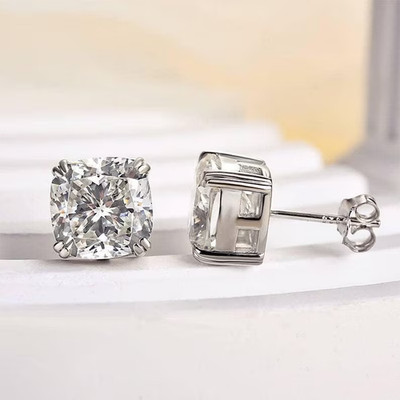 2 Ct Cushion Certified Lab Grown Diamond Earrings Studs 925 Silver Gift For Her