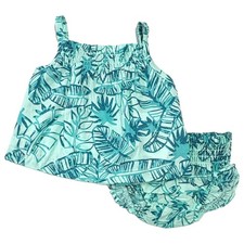 Carters Infant Baby Girl Tropical Leaf Print Dress  Diaper Cover Set NB