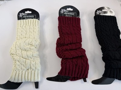 Cable Knit  Leg Warmers Set Cream, Burgundy Black Cuff Footless Women
