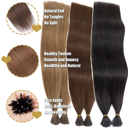 STICK I TIP Extensiones de Cabello Real Micro Anillo 100% Humano Cabello Remy GRUESO 200 PIEZAS GB - Imagen 3 de 32