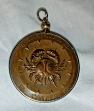 Vintage   Cancer Zodiac Astrology Astrological Medallion Charm Pendant Jewelry