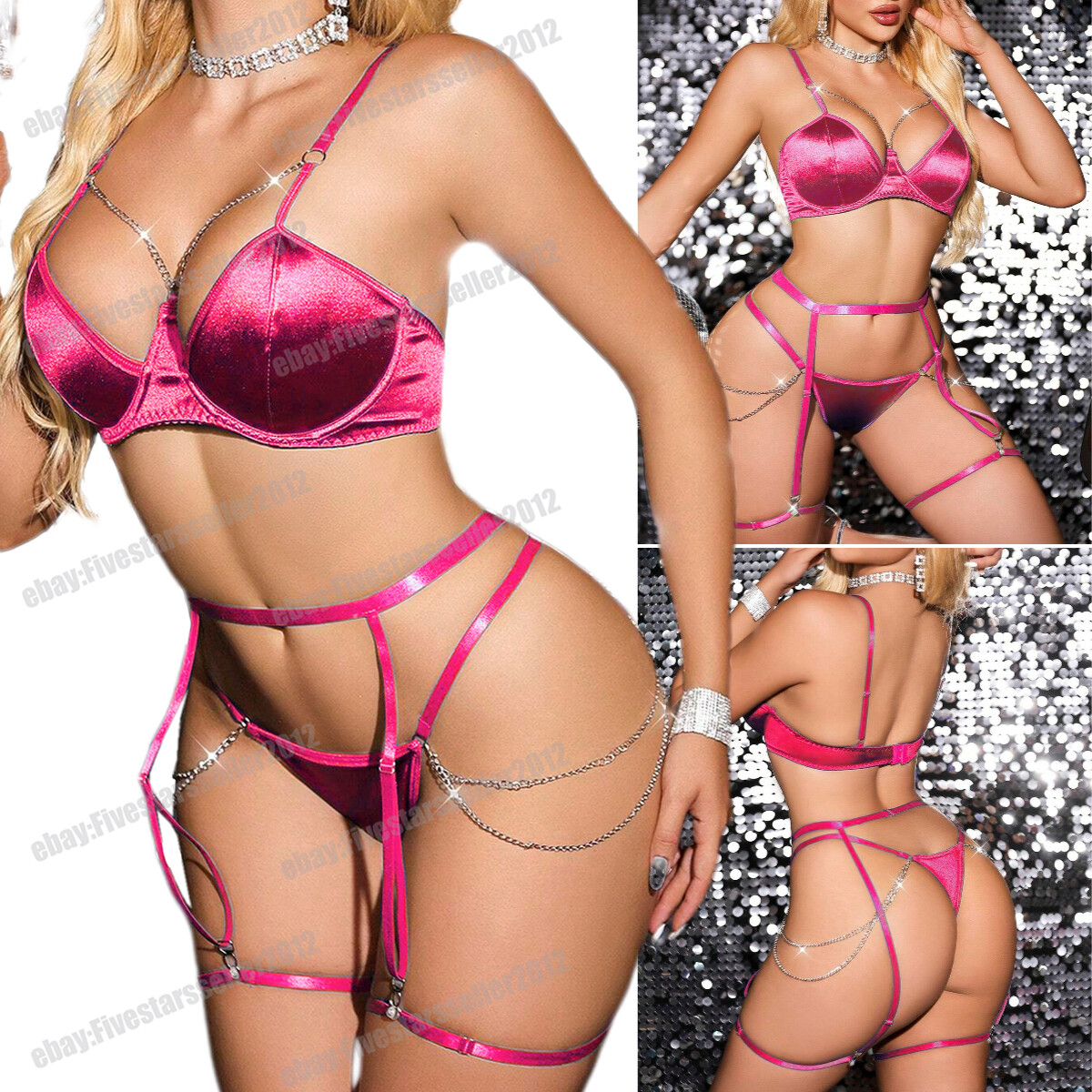 Sexy Lingerie Lace Dress Underwear w/Garter Belt Babydoll Nightwear  Sleepwear