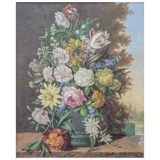 Karl Heiner (Austrian, 19th/20th Century) Floral Still Life Within Landscape Oil