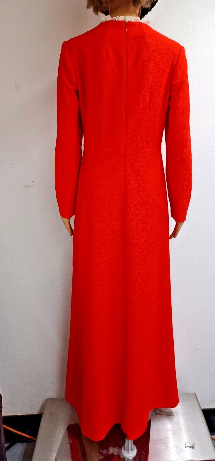 Vintage 60-70's Double-knit Red Maxi Dress lace c… - image 5