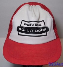 Vintage 1980s PORVENE ROLL-A-DOOR LOGO Advertising Snapback Trucker Mesh Hat Cap