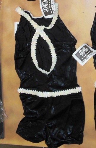 NWT DANCE COSTUME SHORTY UNITARD Foil BLACK WHITE keyhole back 4 variations - Afbeelding 10 van 14
