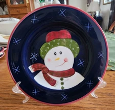 Christmas Twilight Snowman Salad Dessert Luncheon Plate 8" by Cellar Ceramic !