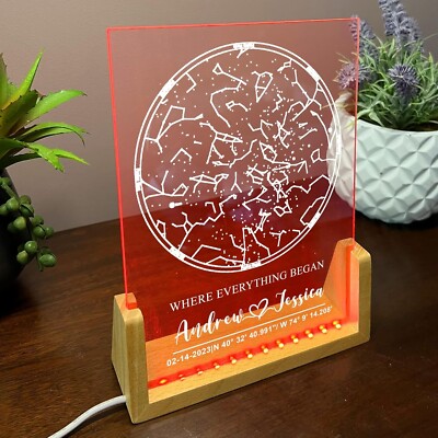Personalized Star Map Night Light Custom Sky Chart Lamp Gift for Couples Bedroom
