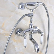 Bathroom Polished Chrome Wall Mount ClawFoot Tub Faucet With Hand Shower