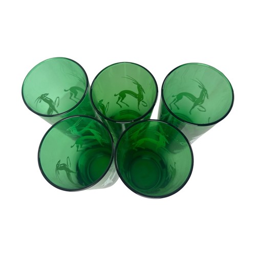 HAZEL ATLAS Gazelle Emerald Green Collins Glasses 1950s ART DECO Set *5* - Picture 22 of 22