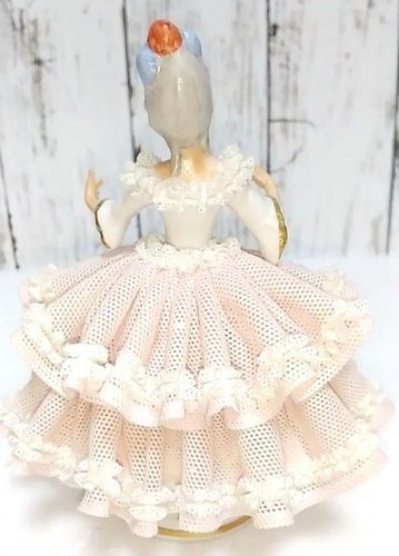 Irish Dresden Pottery Doll Lacework Western Doll Figurine 7.8 inches - Picture 3 of 7