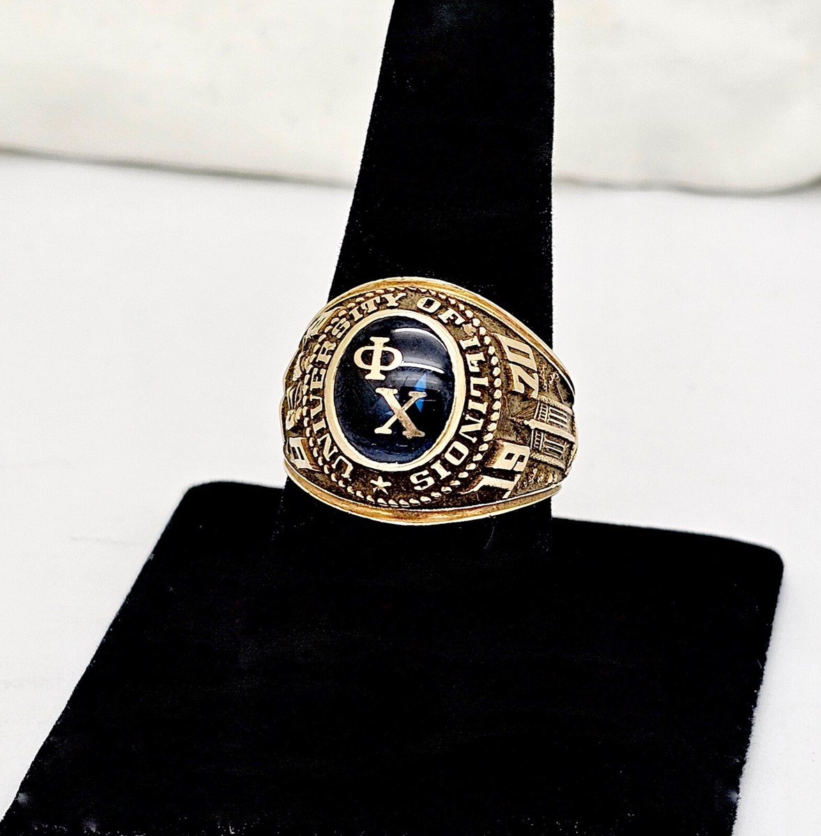 1970 UNIVERSITY OF ILLINOIS 10K GOLD LAB BLUE STONE CLASS RING,CHI