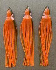 Octopus Hoochie Squid Skirt 9.5” Orange Black Glitter w/ Eyes 3 PK Fishing Lures