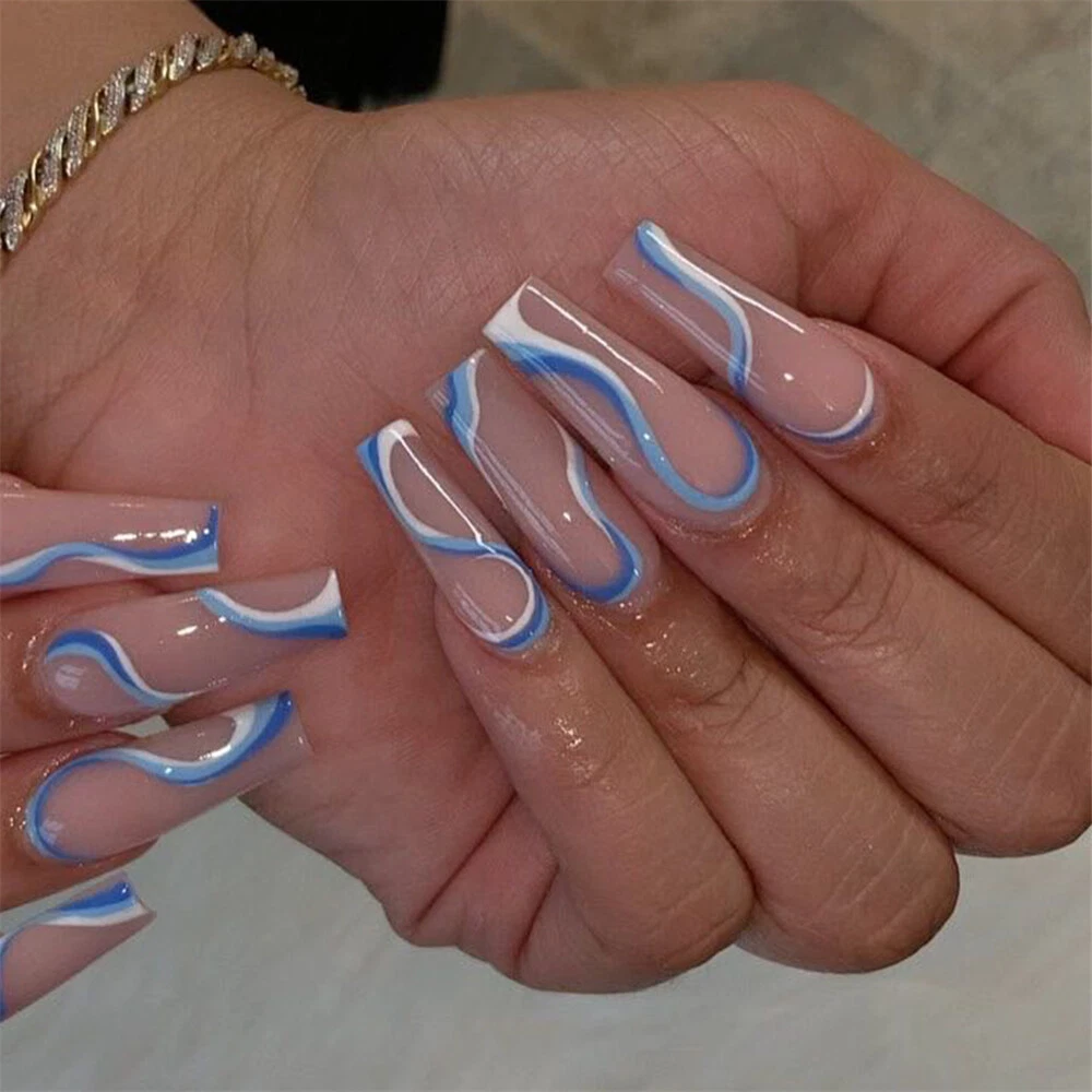 white and blue nails