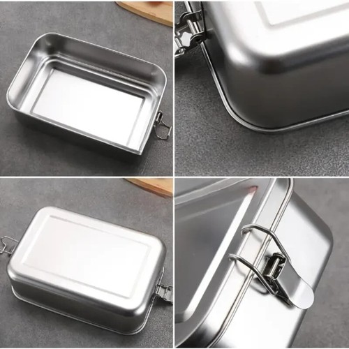 1pc Durable Stainless Steel Lunch Box, 304 Square Metal Bento Container Y - Picture 3 of 5