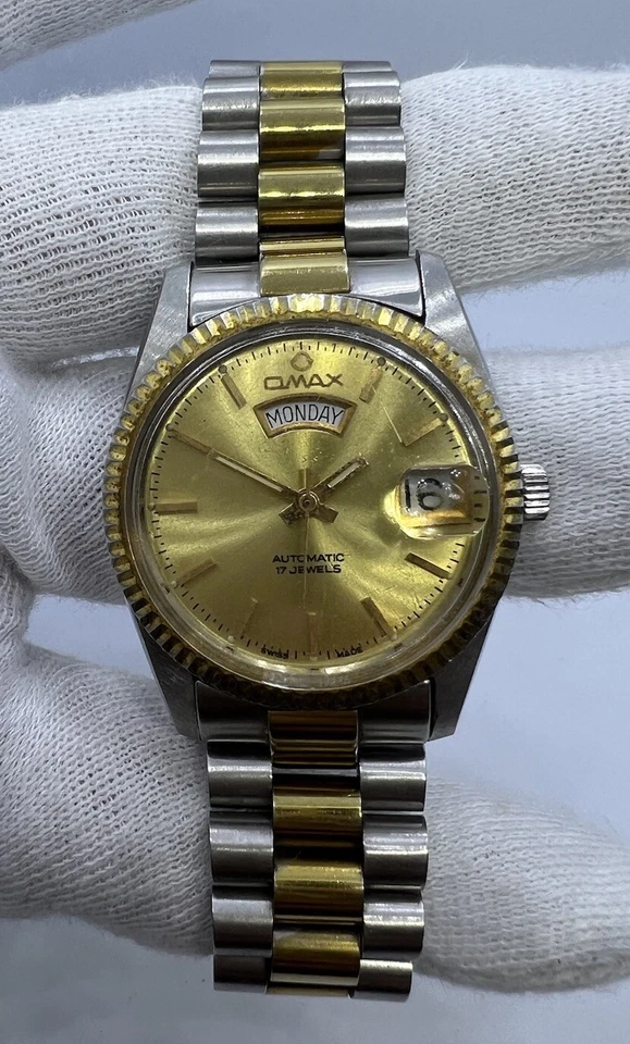 Vintage Omax President Day-Date Automatic Two-Tone Swiss Made Men's Watch (Rare) - Image 2 of 4