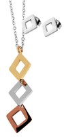 Akzent Damen Schmuckset Ohrstecker Halskette / Collier 48 Cm Vierecke