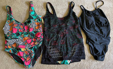NWT Lot of 3 Women's Black Pink Green Floral Print  1-Pc Swimsuits Size 3X
