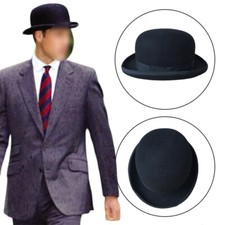 Wool Men's Black Bowler Hat S/M/L/XL Gentleman Hat Fedora Casual New