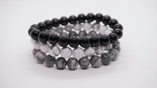 3 Piece Round Gray Multicolor Unisex Natural Stone Beaded Bracelet Jewelry Set