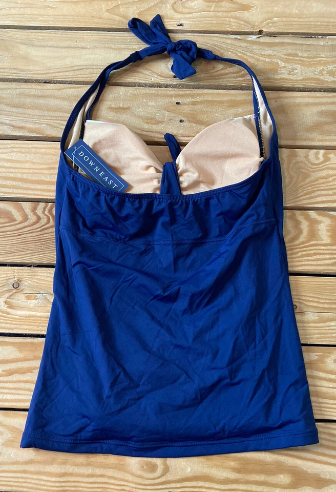 downeast NWT $39.99 womens tie front halter top swimsuit top Sz M Pink Stripe Q5 - Image 2 of 4