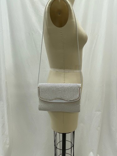 Chain Mail Clutch Bag with Strap, White, Rectangle, Snap Closure, Flap, Vintage - Picture 3 of 11