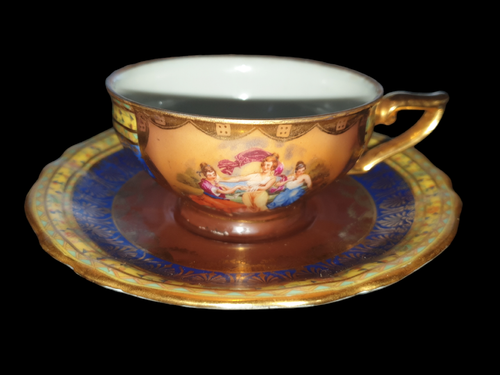 Antique Gloria "Rembrandt" Czechoslovakia Carlsbad Finest China CUP & SAUCER DUO