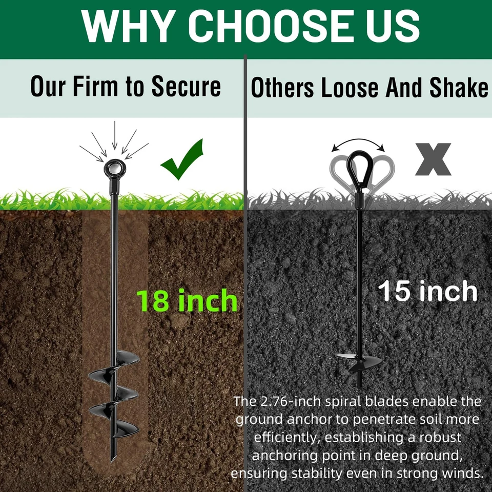 Paquete de 6 anclajes de tierra de 18 pulgadas ancla de tierra en espiral para refugios de árboles de trampolín Foto 4 de 4
