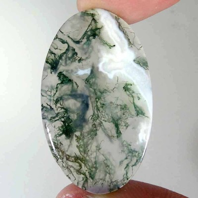 30.00Cts. 23X39X4mm 100% Natural Rare Designer Moss Agate Oval Cabochon Gemstone