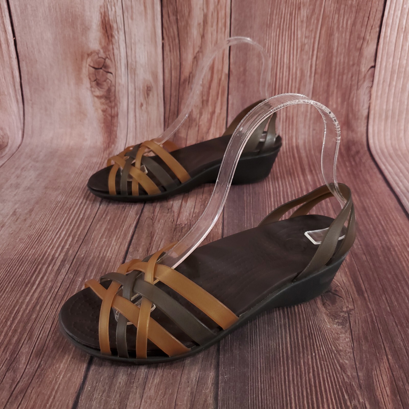 Crocs Womens Size 6 Huarache Mini Wedge Sandals in Bronze Espresso