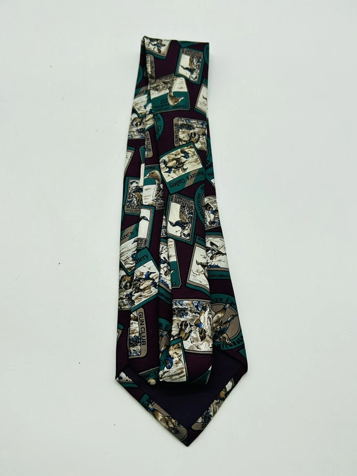 Corbata para hombre Van Heusen 417 seda patos mallardos granate verde 3,75x58 EE. UU. Foto 3 de 4